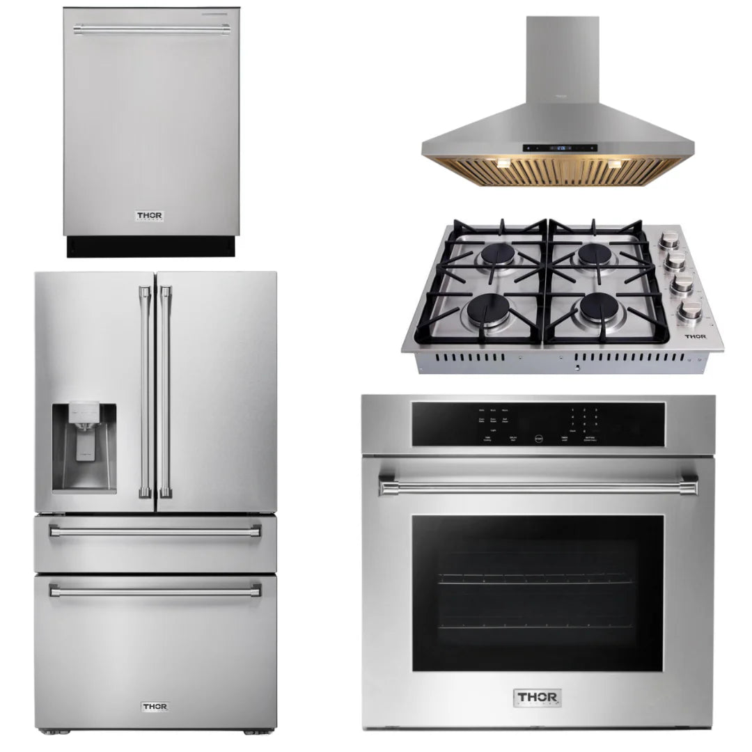 30 Wall Oven, Cooktop, Range Hood, Refrigerator with Water and Ice Dispenser, Dishwasher N406