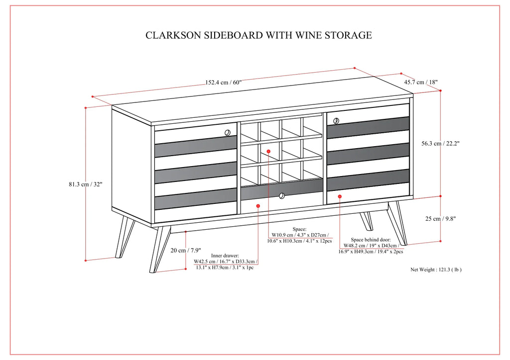 60 inch Solid Acacia Wood Sideboard with Wine Storage S66974