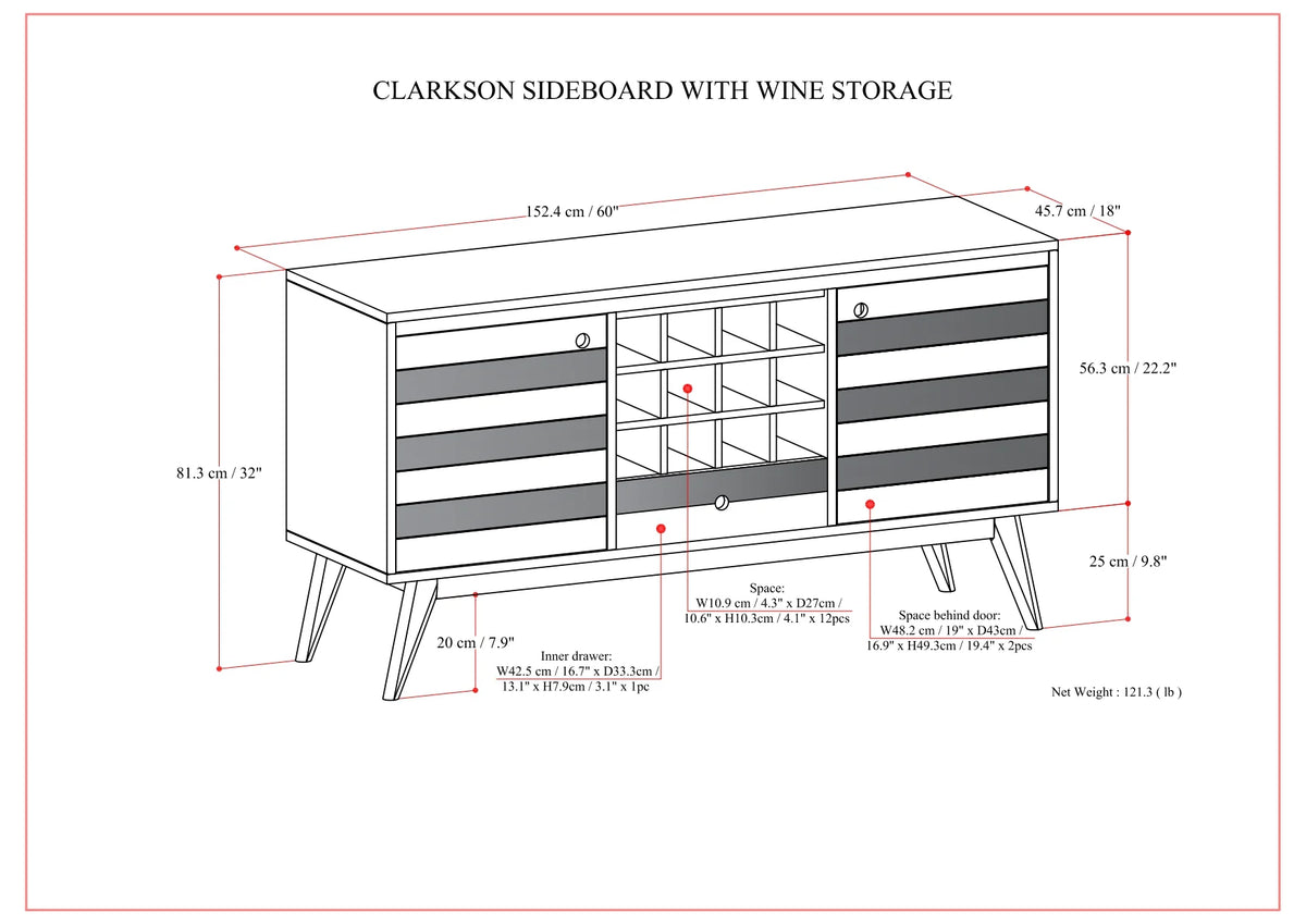 60 inch Solid Acacia Wood Sideboard with Wine Storage S66974