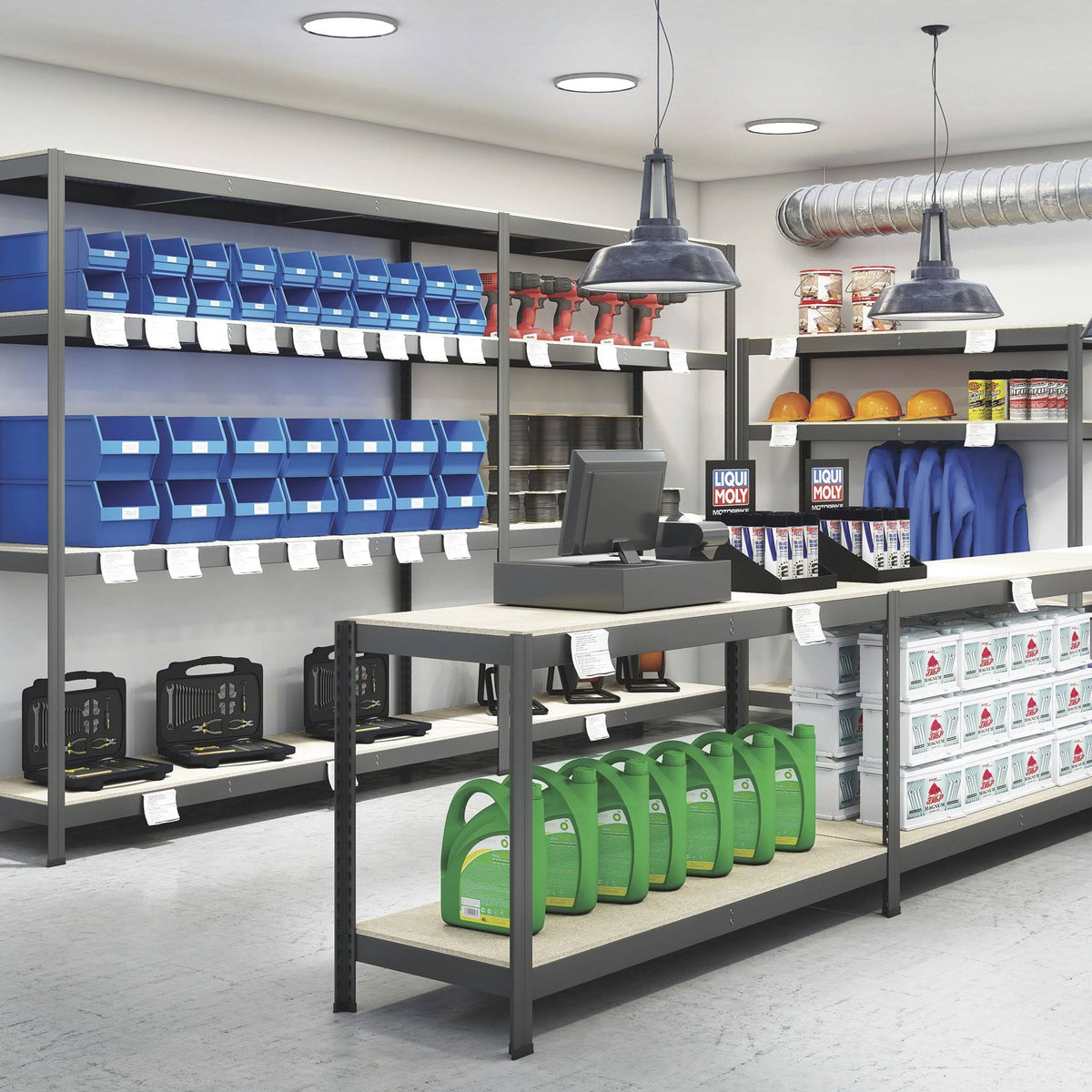 Industrial Shelving 4 Shelf Racks 71Inch W x 24inch D 1200-lb. Capacity per Shelf D1844