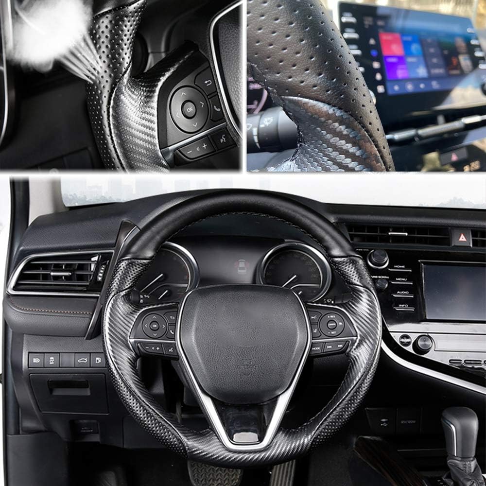 Matte Black Carbon Fiber & Nappa Leather Steering Wheel Cover J964