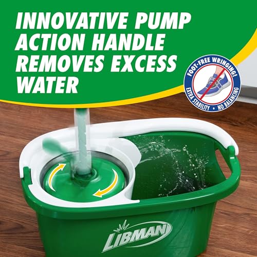 Spin Mop System with Bucket and Wringer, Includes 2 Replacement Heads P542847