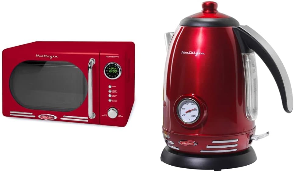 Retro Compact Countertop Microwave Oven - 0.7 Cu. Ft. - 700-Watts and Retro Stainless Steel Electric Tea And Water Kettle, 1.7 Liters Z9683