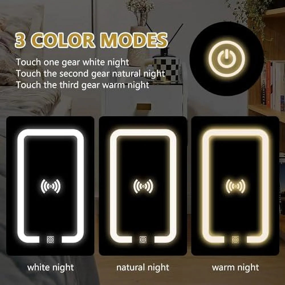 LED Nightstand with Wireless Charging Station White 3 Drawers V46853