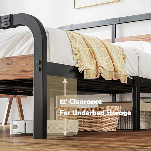 Full Size Metal Bed Frame with Wooden Headboard C265166