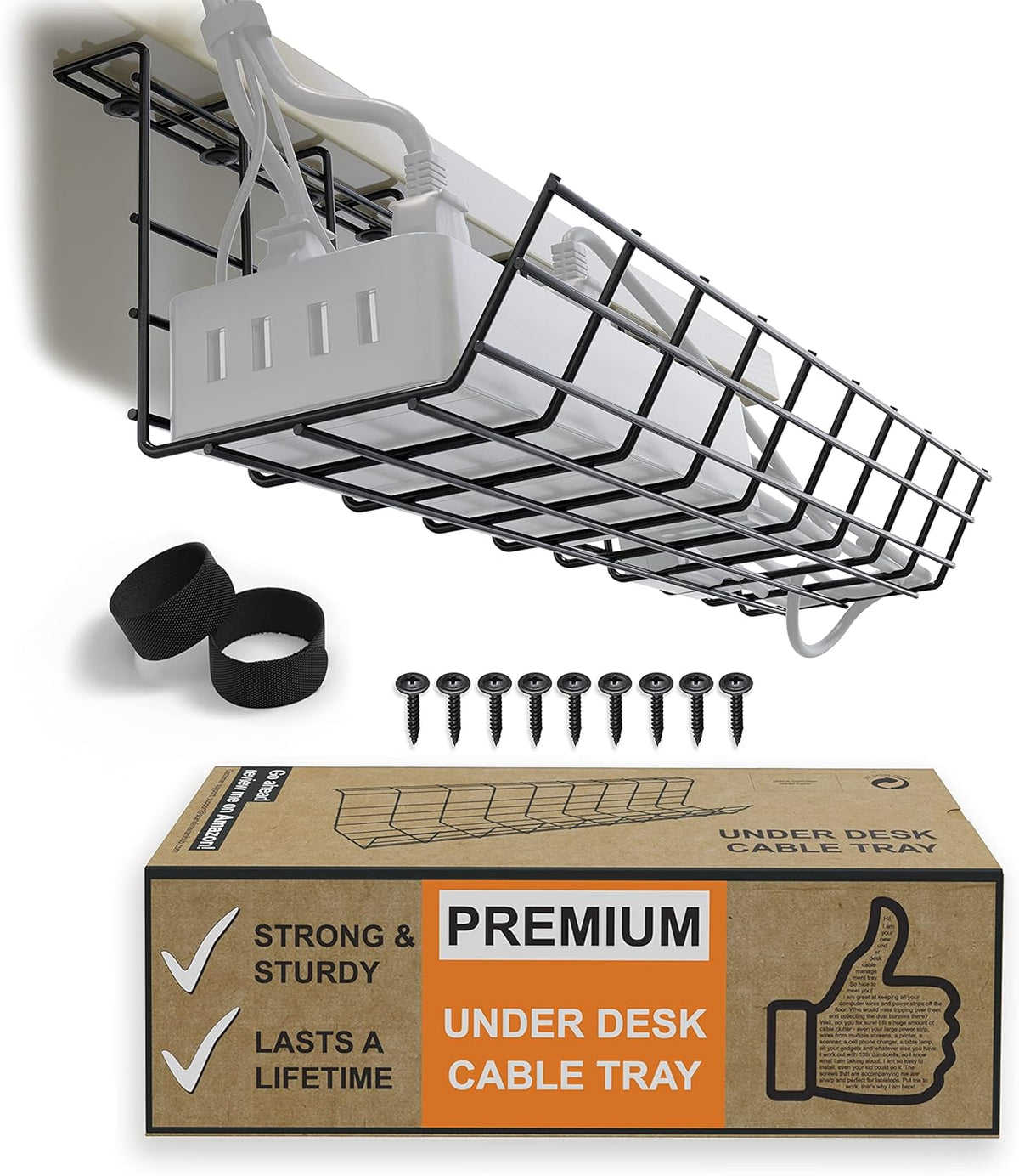 Black Wire Cable Management Tray, Set of 4X 17'', Pack of 2 O726
