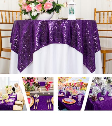 2 Pack 72x72 Inch Black Sequin Tablecloths K1674