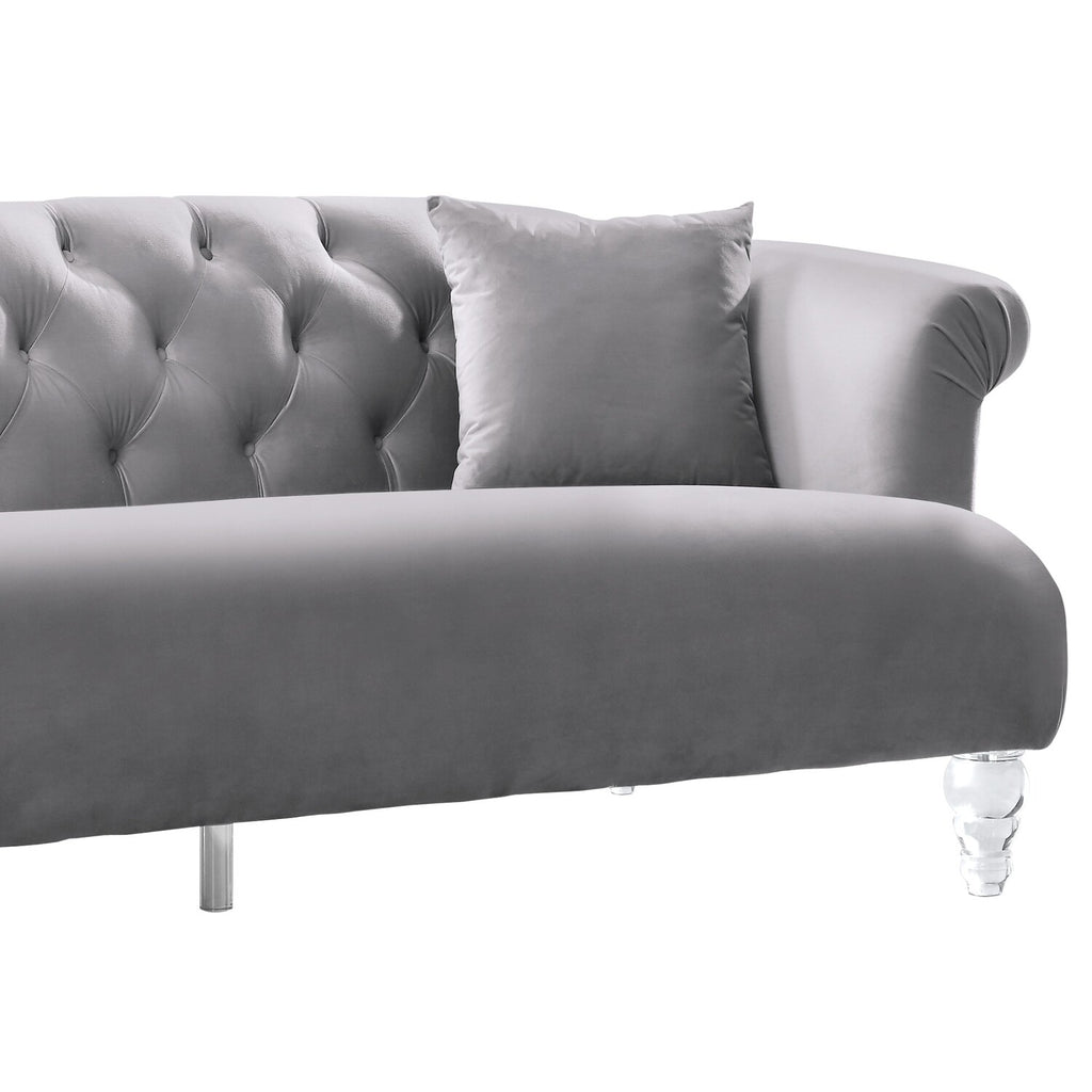 Gray Button Tufted Fabric Sofa with Acrylic Feet Y8194