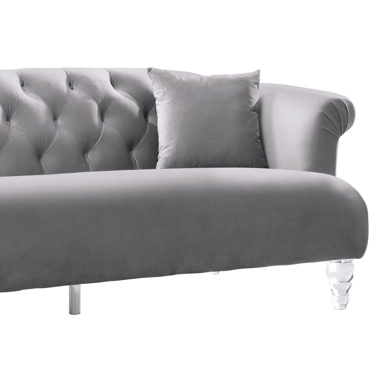 Gray Button Tufted Fabric Sofa with Acrylic Feet Y8194