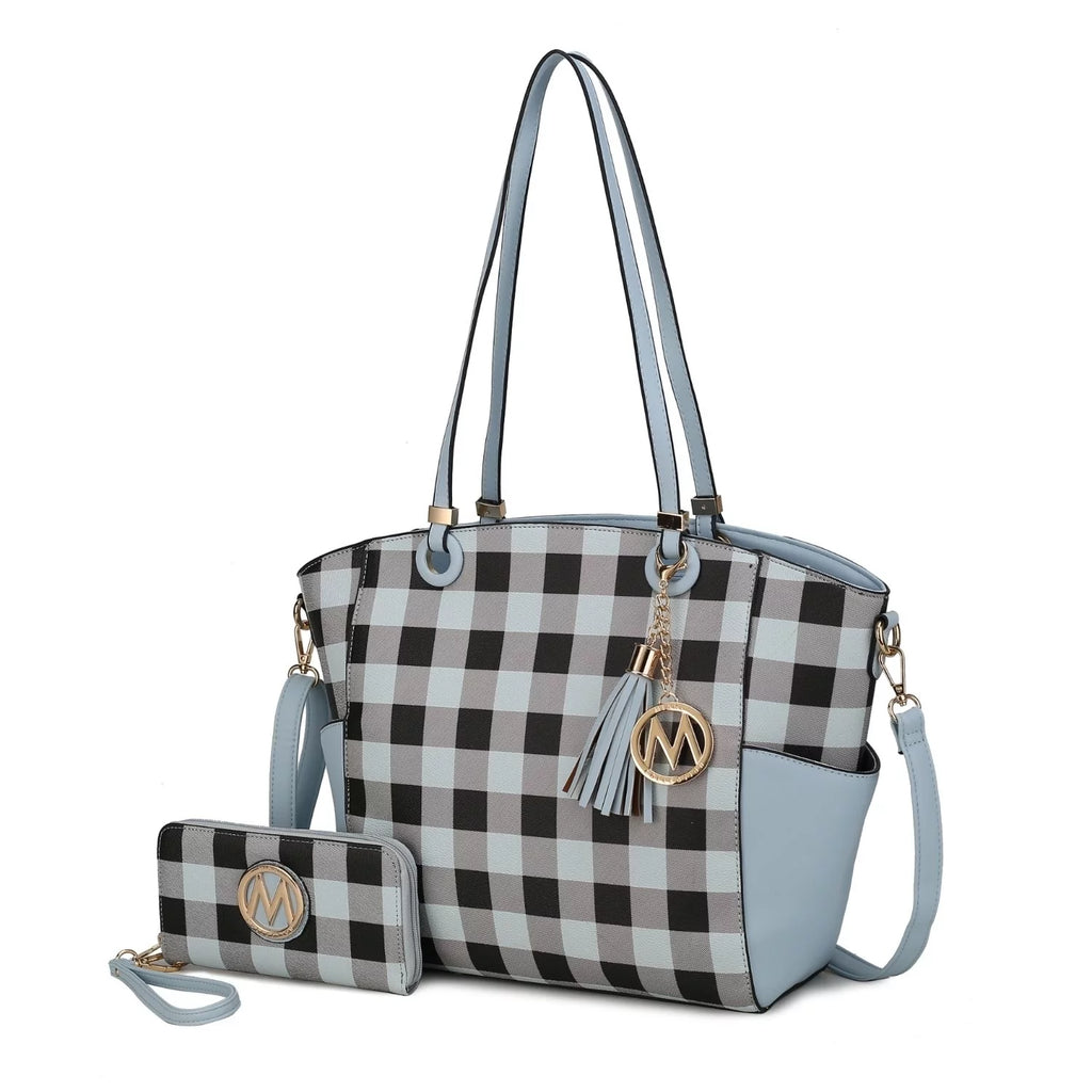 Royal Blue Vegan Leather Tote Handbag with Wallet E516671