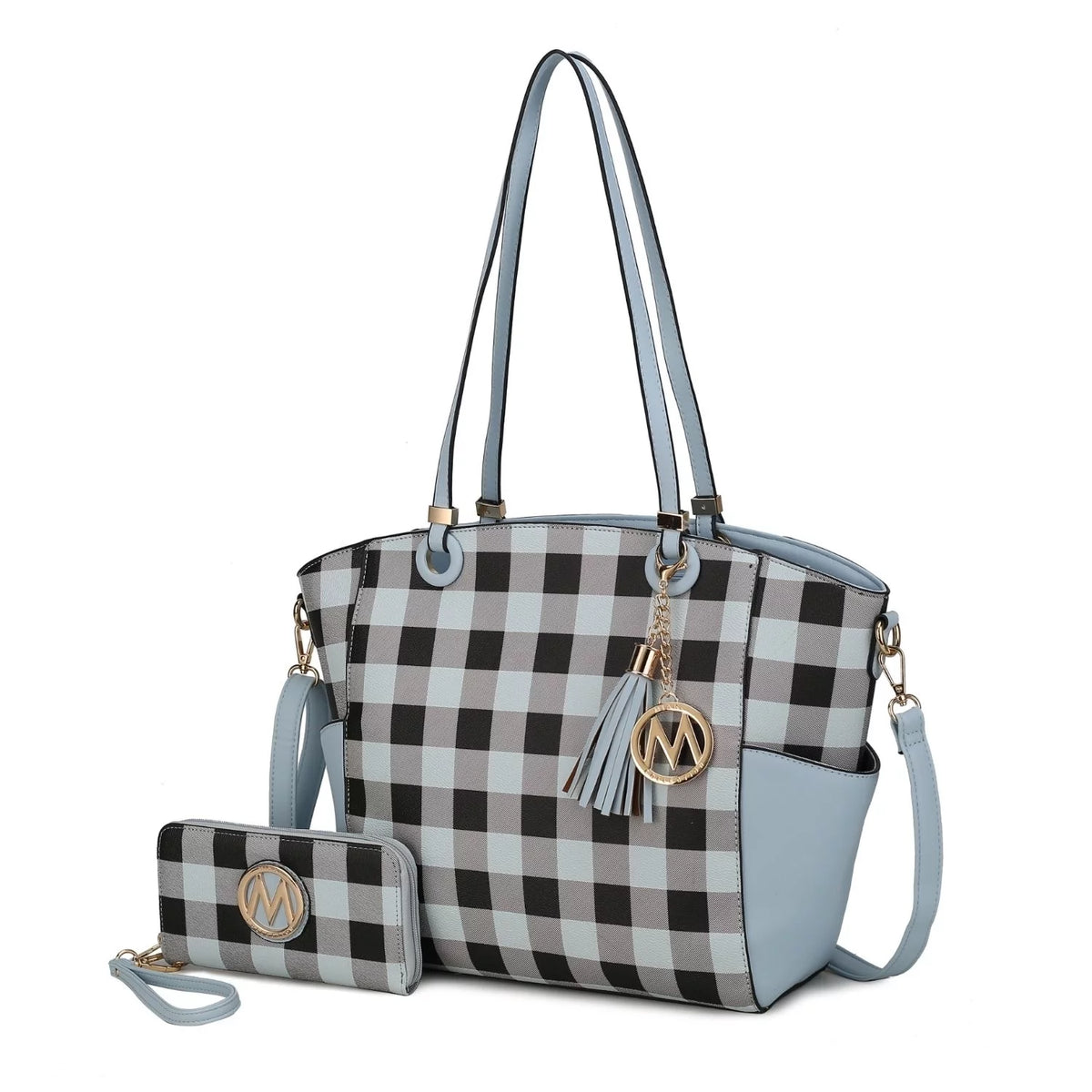 Royal Blue Vegan Leather Tote Handbag with Wallet E516671