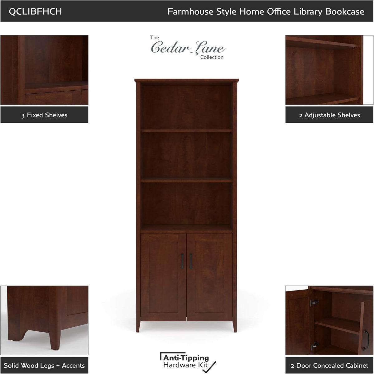 5 Shelf Tanned Cherry Bookcase G3877