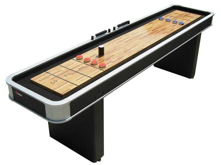 Platinum Shuffleboard Table with Poly-coated Playing Surface and Pedestal Legs with Levelers A429034