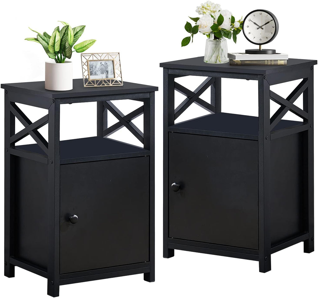 Antique Brown Storage Cabinet Side Table Set of 2 A3441