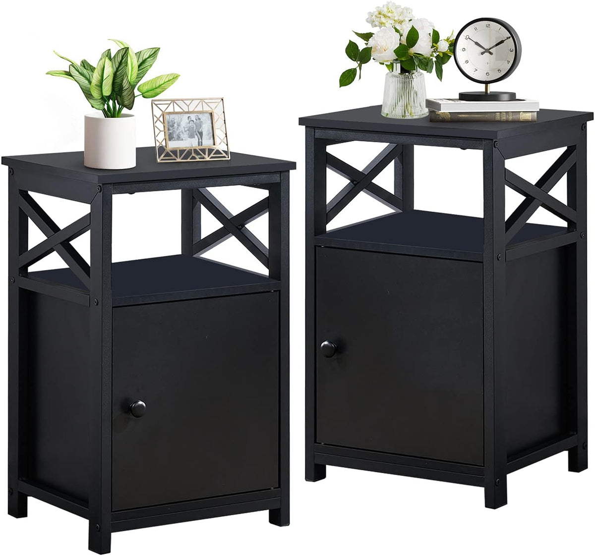 Antique Brown Storage Cabinet Side Table Set of 2 A3441