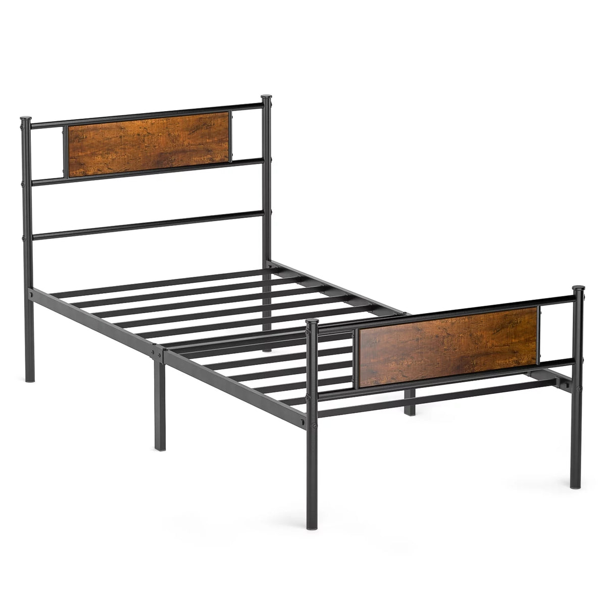 Metal Twin Bed Frame with Wood Headboard E303