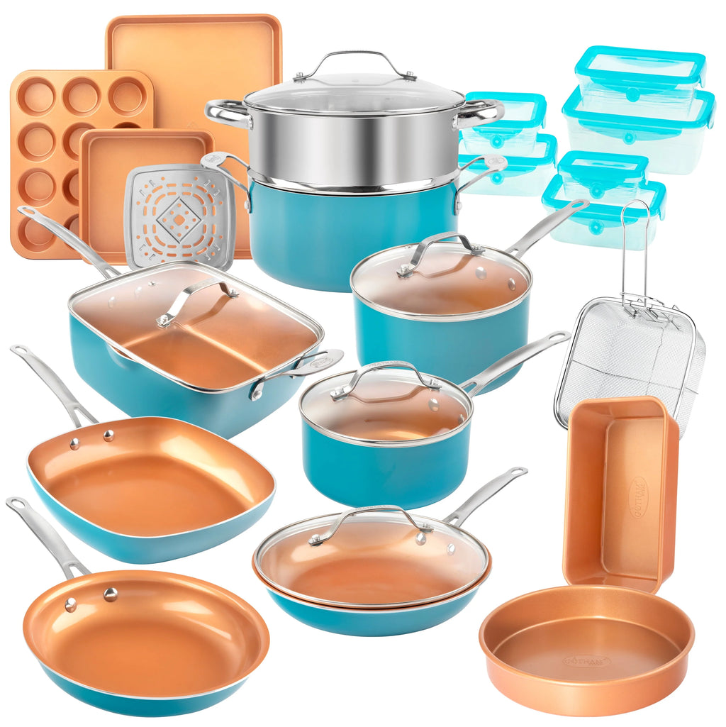 32 Pcs Nonstick Cookware Bakeware and Food Storage Set E7467