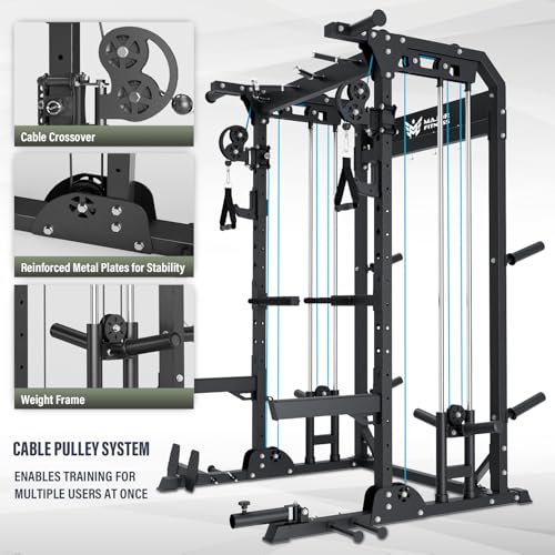 Multi-Functional Power Rack 1600lbs Capacity Squat Rack with Dual Pulley System M40457