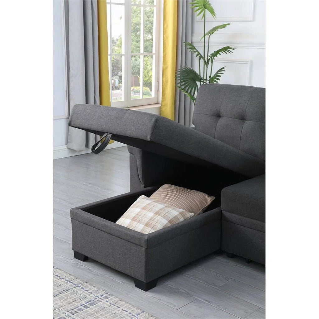 Gray Linen Fabric Reversible Sleeper Sofa with Chaise S249