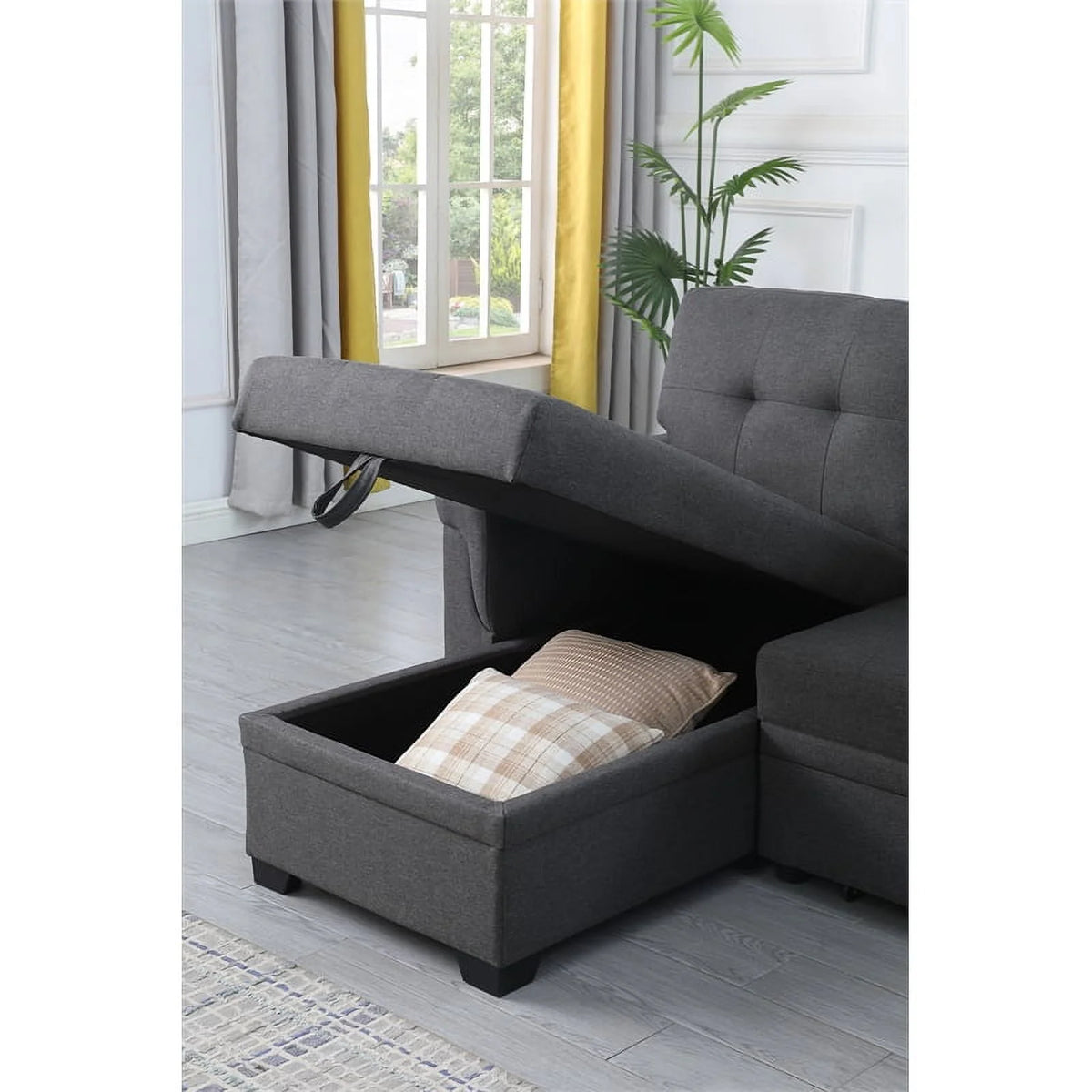 Gray Linen Fabric Reversible Sleeper Sofa with Chaise S249