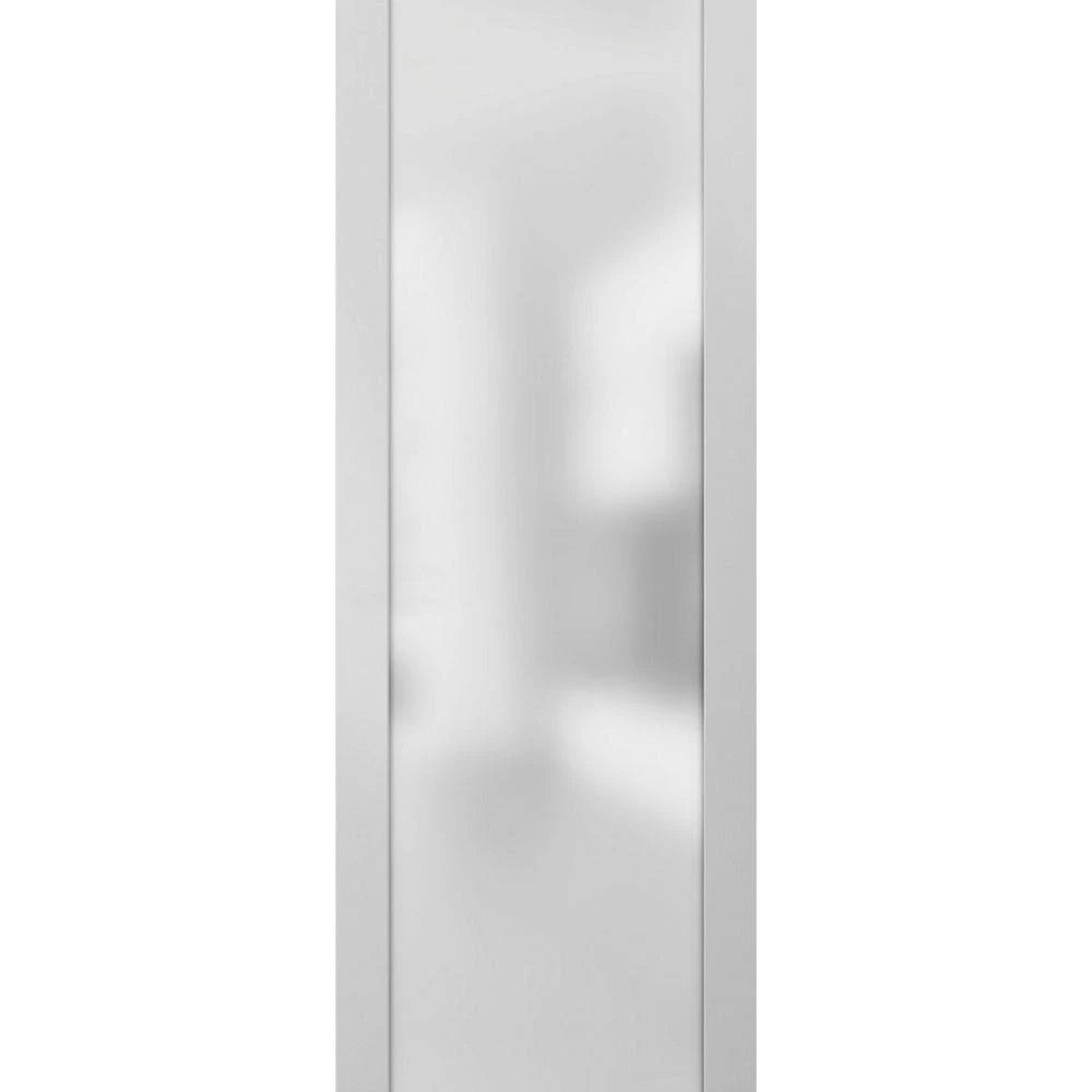 White Silk Sliding Barn Door with Frosted Glass and Stainless Steel Hardware K331