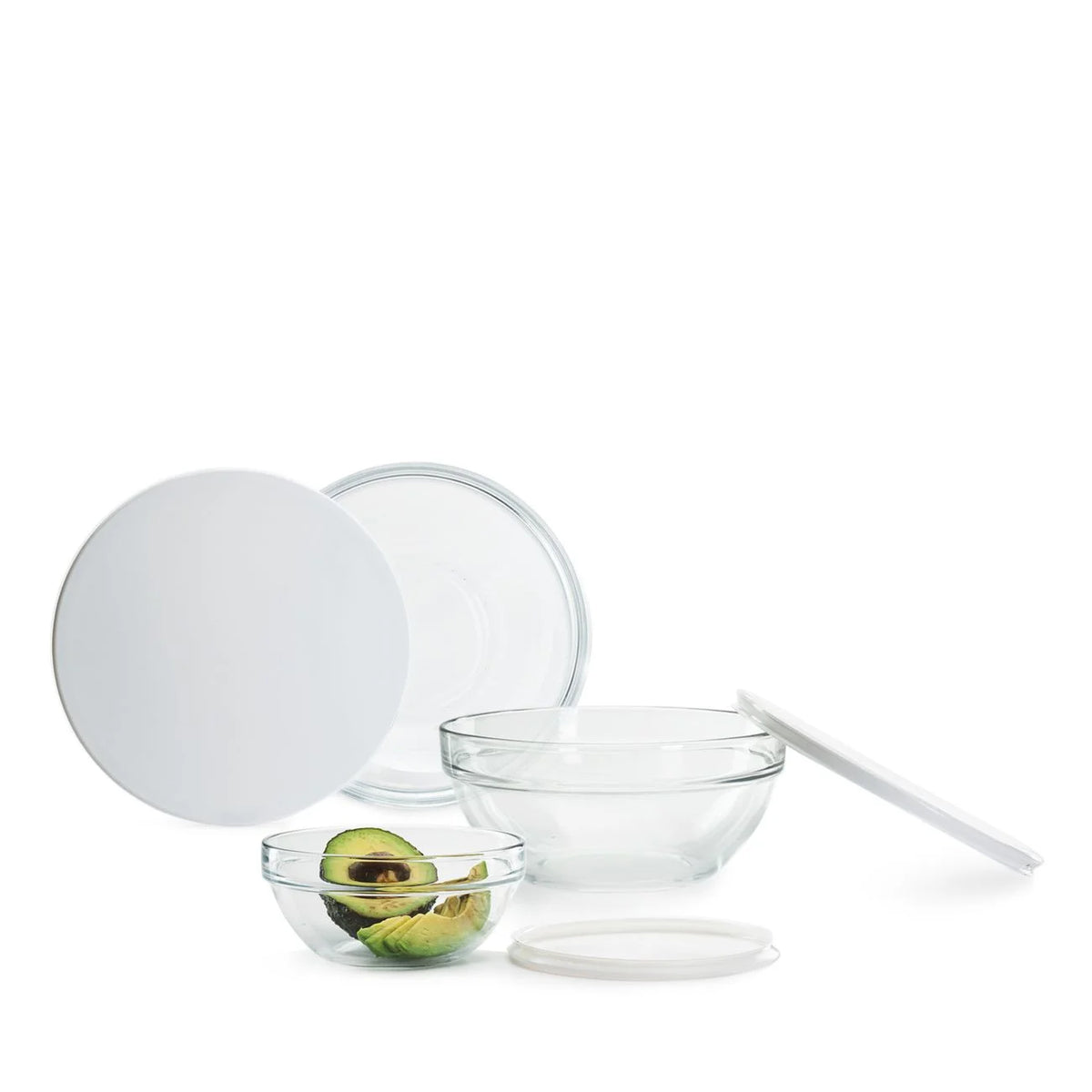 Stackable Bowls Set with White Lids T944724