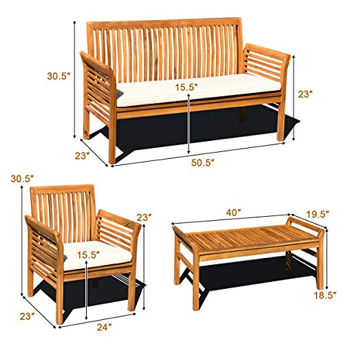 4 Piece Acacia Wood Outdoor Sofa Set with Cushions P72180