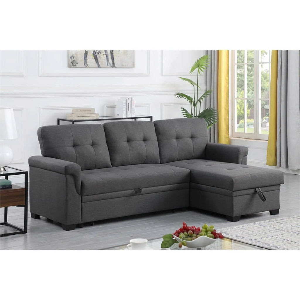 Gray Linen Fabric Reversible Sleeper Sofa with Chaise S249