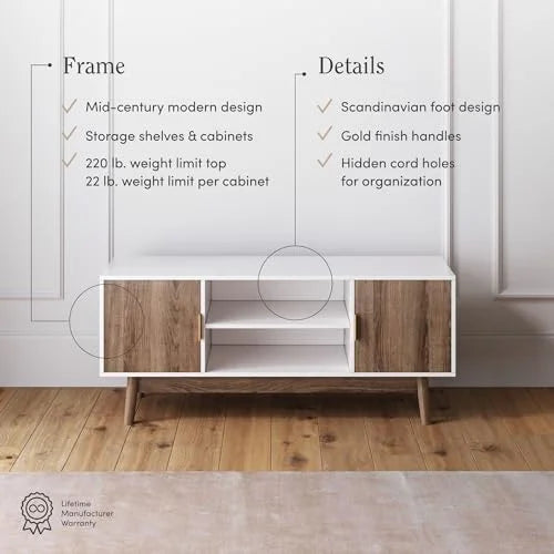 Media Console Cabinet or TV Stand with Doors in Natural Reclaimed Herringbone Wood Pattern and Metal M486081