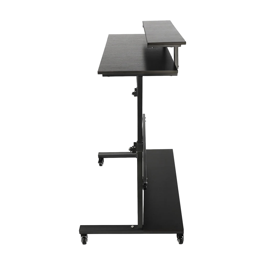 Rolling Laptop Desk Stand Up Workstation with 2 Shelves Adjustable Height S2205