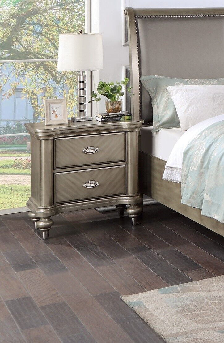 King Size Bed with Storage Drawers Dresser Mirror Nightstands Chest Grey Wooden V8873