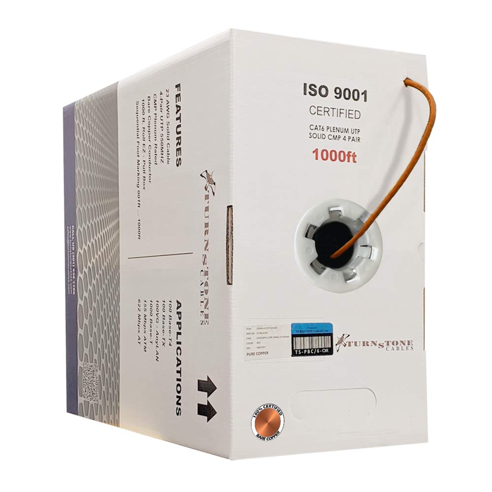 Cat6 Plenum 1000ft 23AWG Bare Copper UTP Bulk Ethernet Cable C99254