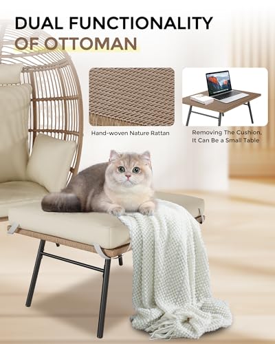 Oversize Wicker Egg Chair with Ottoman J738385