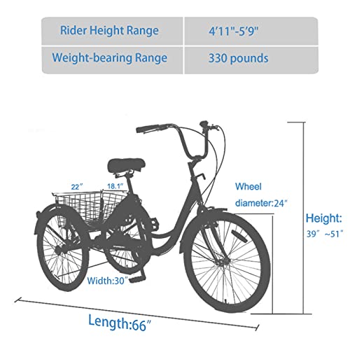 24'' 7 Speed 3 Wheel Tricycle with Shopping Basket V86475