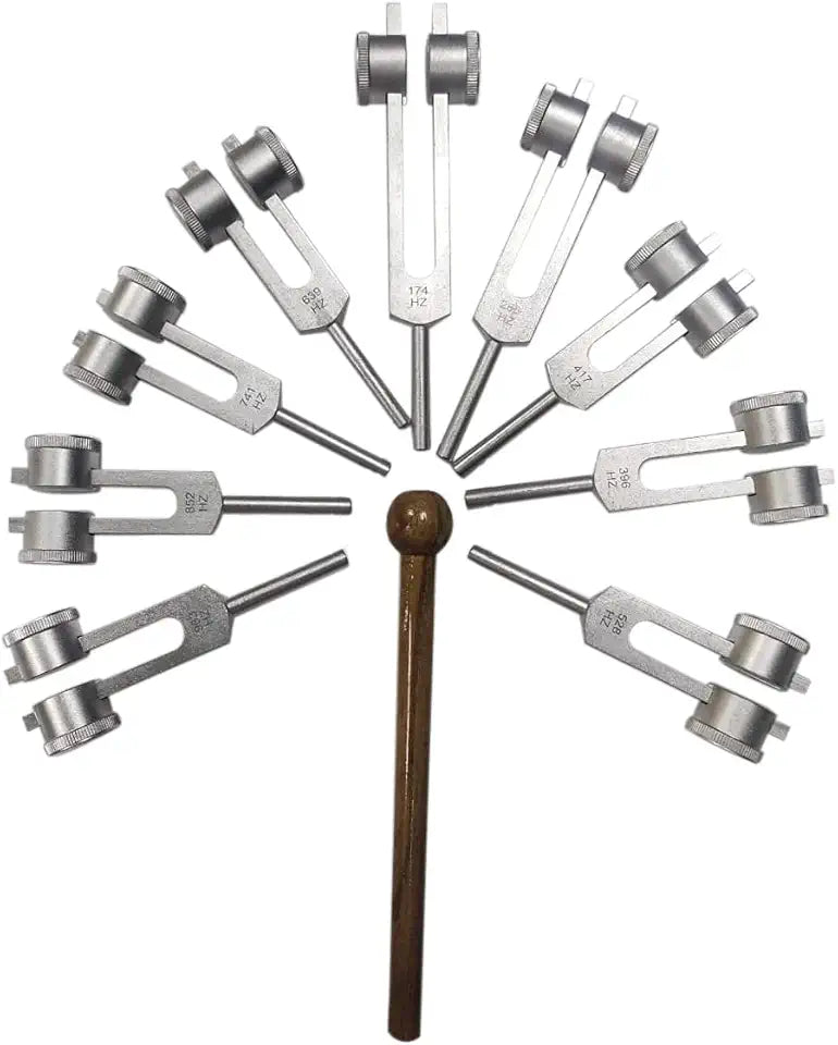 9pc Weighted Tuning Forks with Wood Hammer Mallet M124638