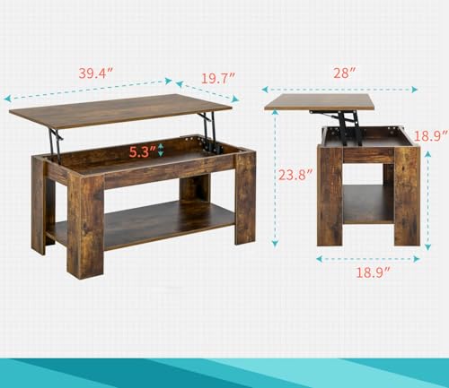 39.4" Lift Top Coffee Table with Hidden Compartment and Storage Shelf Black V55688