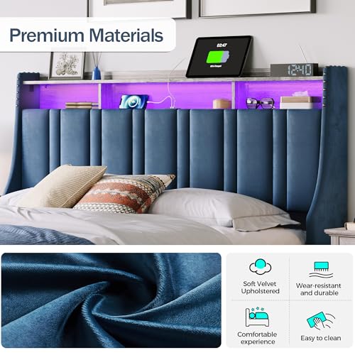 Dark Grey Queen Size Upholstered Storage Bed Frame with LED Lights F820106