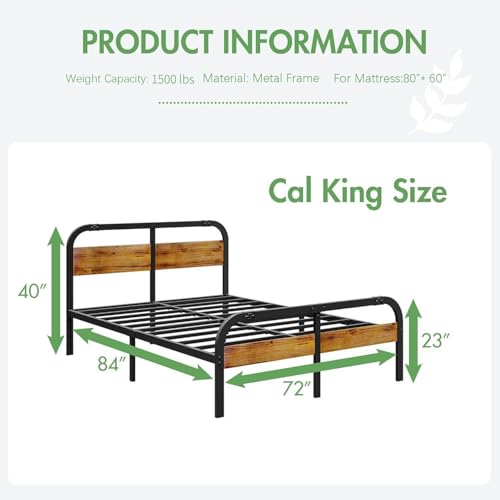 Full Size Metal Bed Frame with Wooden Headboard C265166