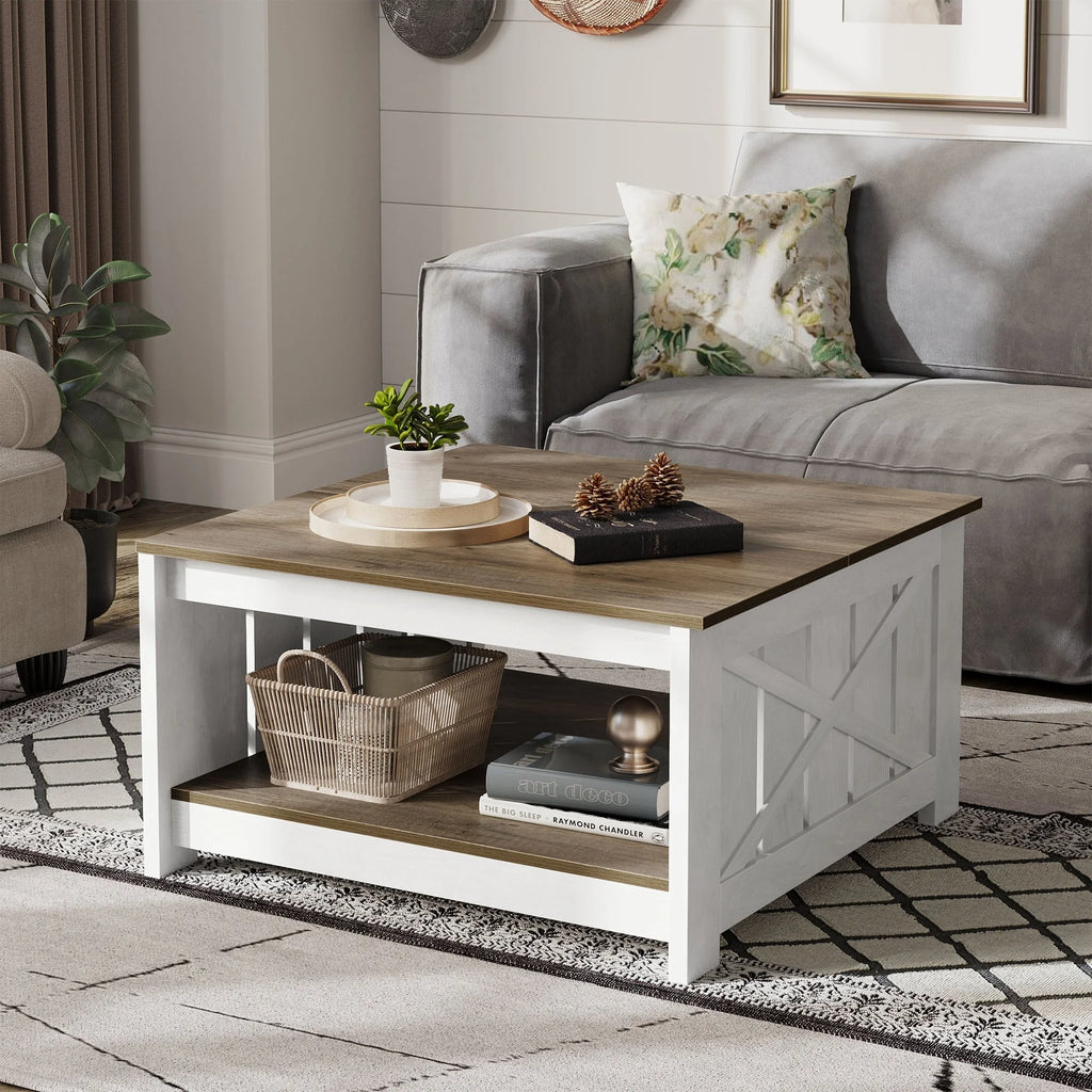 Square Wood Coffee Table with Storage C22068