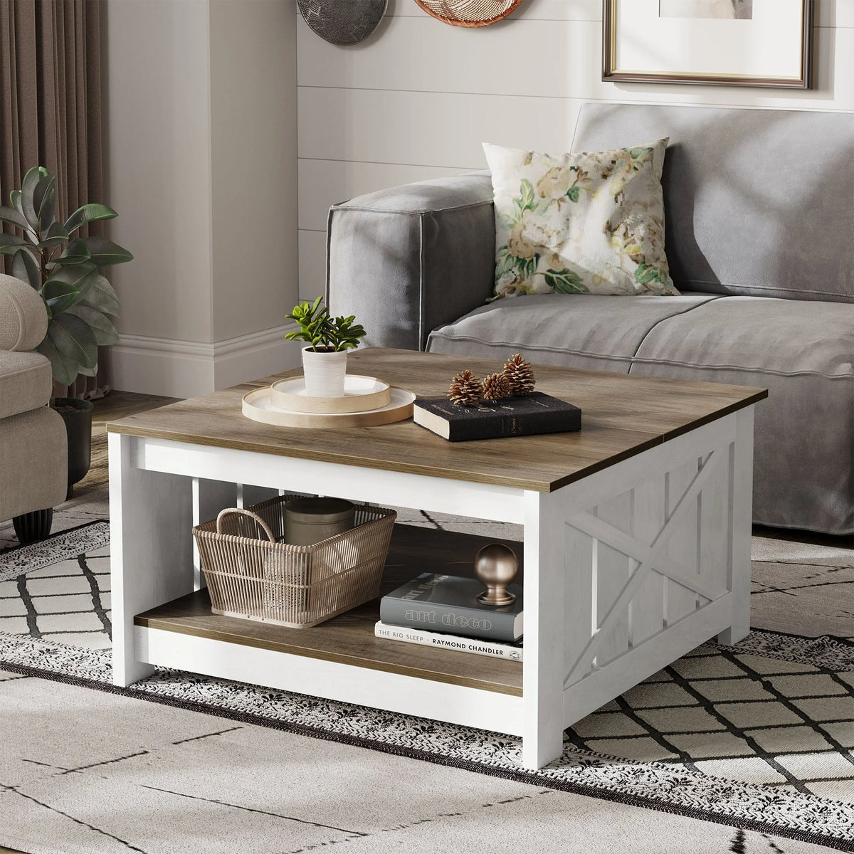 Square Wood Coffee Table with Storage C22068