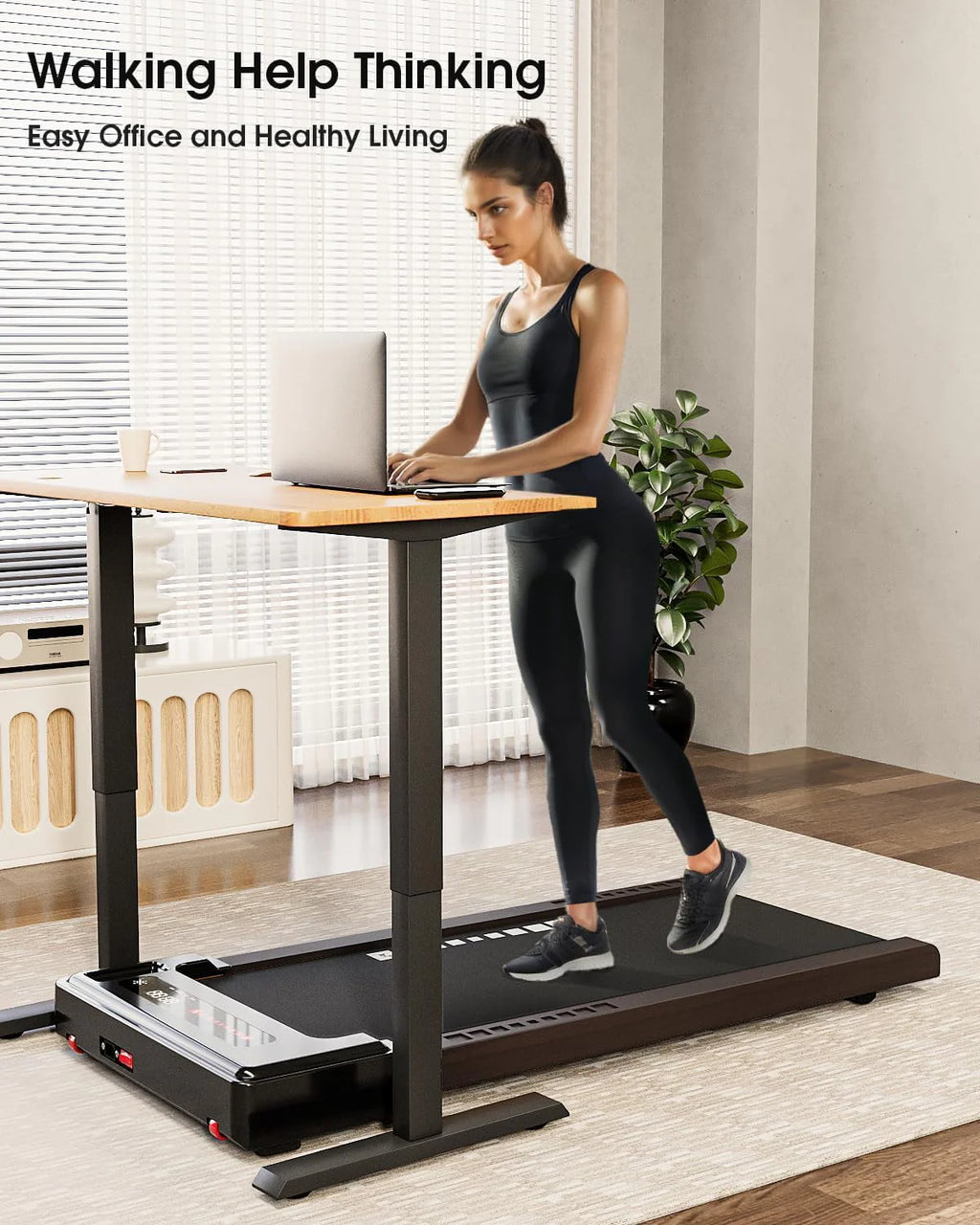 Under Desk Treadmill, Brown Wood Electric Treadmill with Remote Control D850