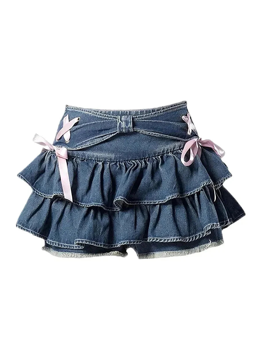 Ribbon Lace Up Ruffle Mini Skirt L535