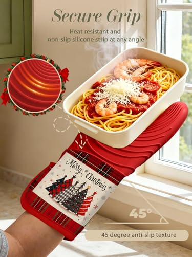Long Silicone Oven Mitts 2 Pcs Cotton Oven Gloves Q37019