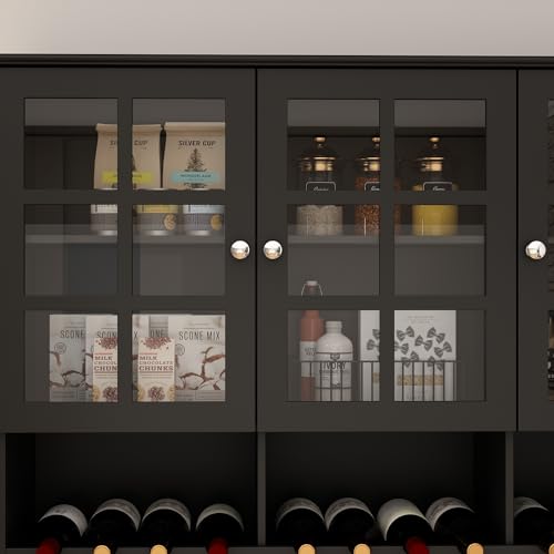 White Freestanding Wood Kitchen Pantry with Glass Doors, Drawers and Adjustable Shelves M769236