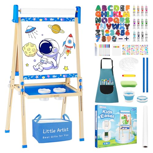 Adjustable Wooden Kids Art Easel with White Board and Chalk Board X903