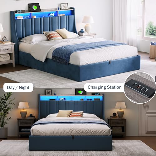Dark Grey Queen Size Upholstered Storage Bed Frame with LED Lights F820106