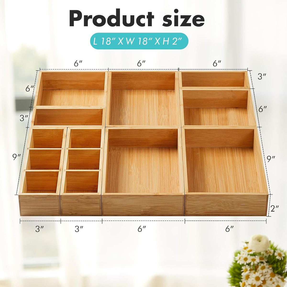 Set of 9 Bamboo Wood Drawer Organizer D175