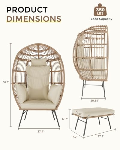 Oversize Wicker Egg Chair with Ottoman J738385