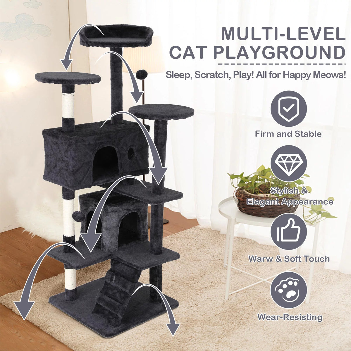 54in Dark Gray Cat Tree Tower S51949