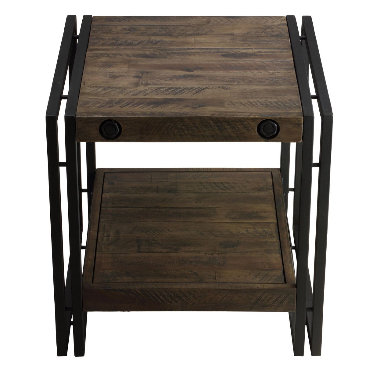 Solid Wood End Table with Black Metal Frame J8083